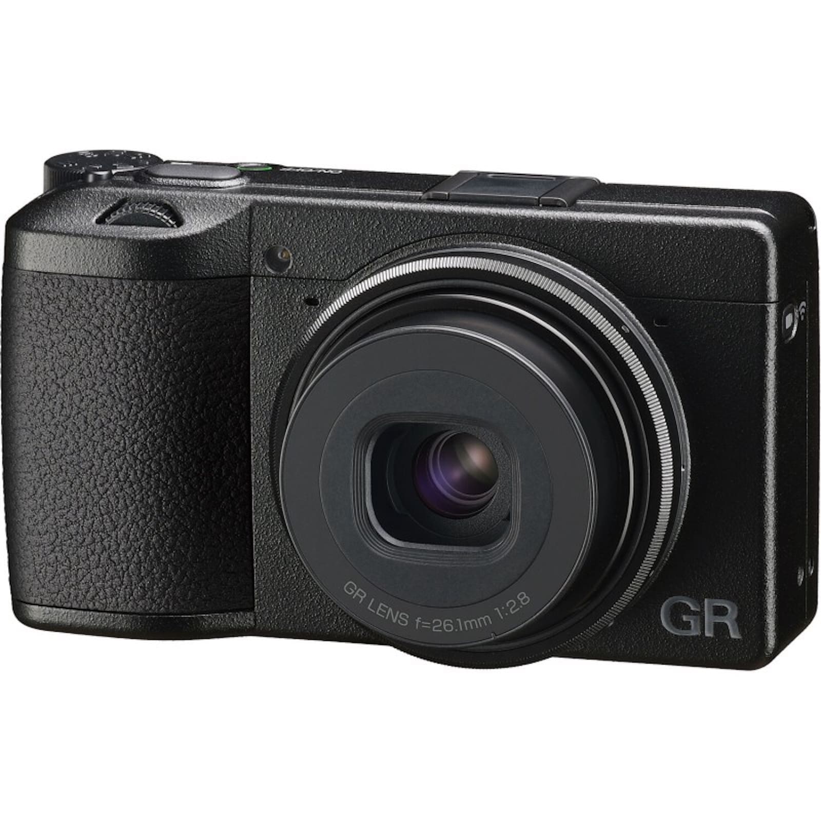A black handheld camera against a white backdrop
