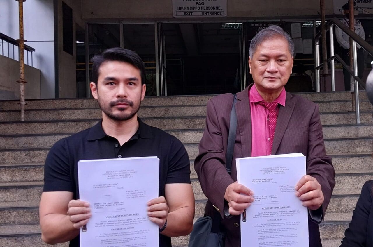 Atom Araullo at the Prosecutor's Office with legal counsel