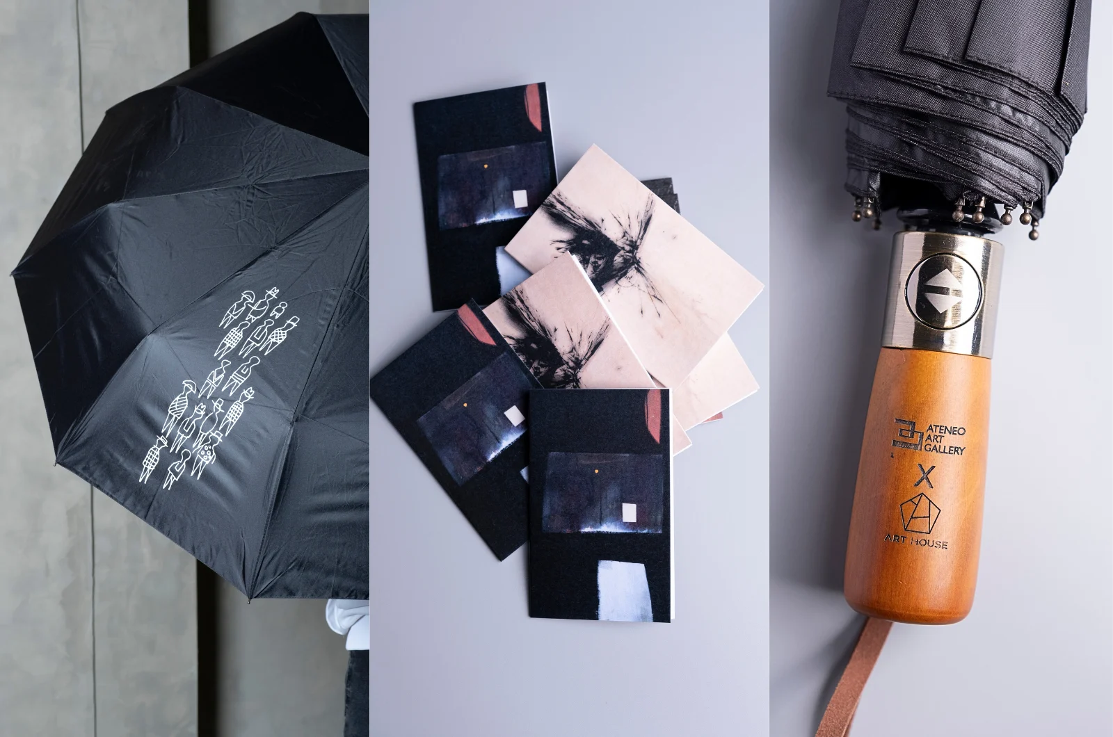 The Centennial Collection merchandise lineup includes functional items such as umbrellas, phone stands, laptop stands, note cards, coasters, and catch trays. Photo from Art House